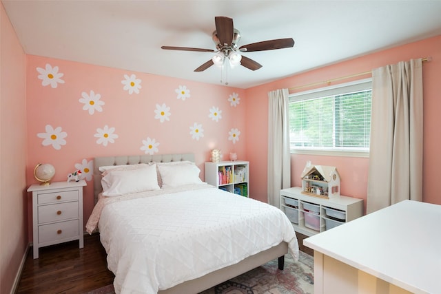 9030 Summer Glen Ln, Dallas, TX 75243 - bedroom with wallpapered walls, baseboards, wood finished floors, an accent wall, and ceiling fan