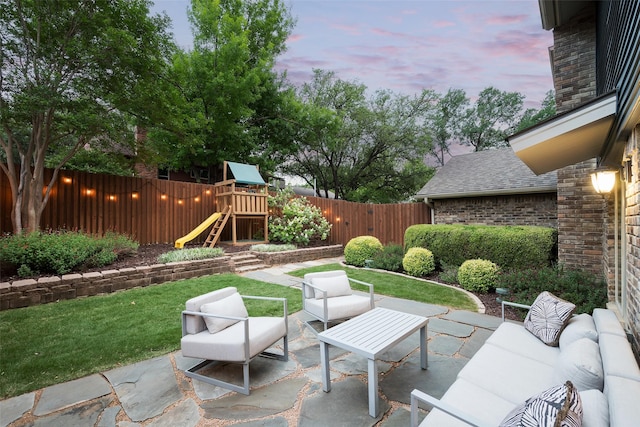 9030 Summer Glen Ln, Dallas, TX 75243 - view of patio featuring an outdoor living space and a playground