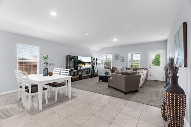 16316 Caledonia Ct, Justin, TX 76247 - living area featuring light carpet, light tile patterned floors, recessed lighting, and baseboards