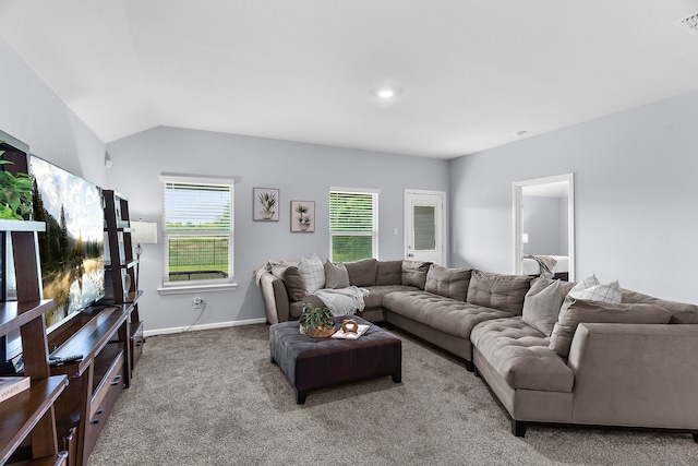 16316 Caledonia Ct, Justin, TX 76247 - living room with plenty of natural light, carpet flooring, vaulted ceiling, and baseboards