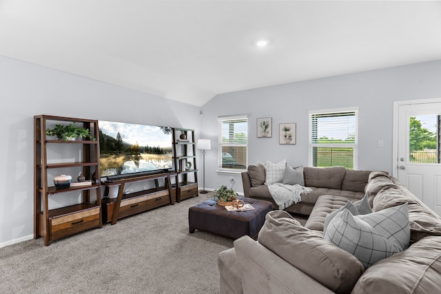 16316 Caledonia Ct, Justin, TX 76247 - carpeted living area with vaulted ceiling and baseboards