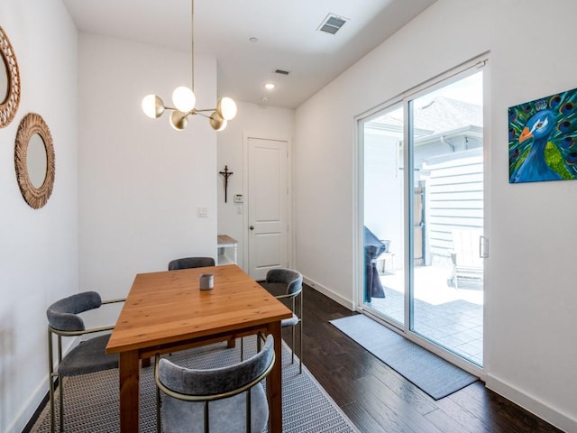 1018 Marian Dr, Allen, TX 75013 - dining space featuring a chandelier, dark wood finished floors, baseboards, and recessed lighting