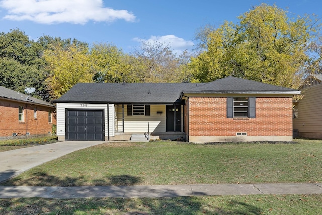 2549 Inadale Ave, Dallas, TX 75228 - view of front of property featuring a garage, concrete driveway, a front lawn, and brick siding