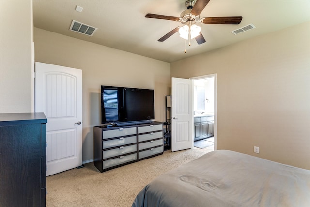 5212 Sugarcane Ln, Fort Worth, TX 76179 - bedroom featuring light colored carpet, a ceiling fan, and ensuite bath