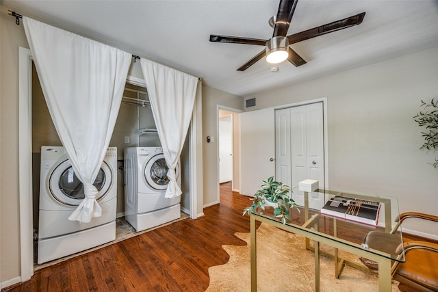 5010 N Hall St Unit C, Dallas, TX 75235 - laundry area with separate washer and dryer, wood finished floors, ceiling fan, and baseboards