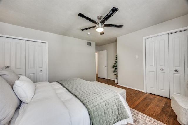 5010 N Hall St Unit C, Dallas, TX 75235 - bedroom with wood finished floors, a ceiling fan, and baseboards