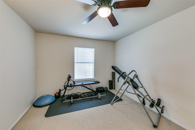 3005 Stone Forest Cir, Mckinney, TX 75070 - workout room with carpet floors, baseboards, and a ceiling fan