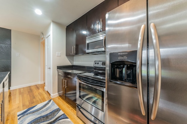 5806 Birchbrook Dr Unit 203, Dallas, TX 75206 - kitchen with appliances with stainless steel finishes, light wood-type flooring, dark countertops, and baseboards