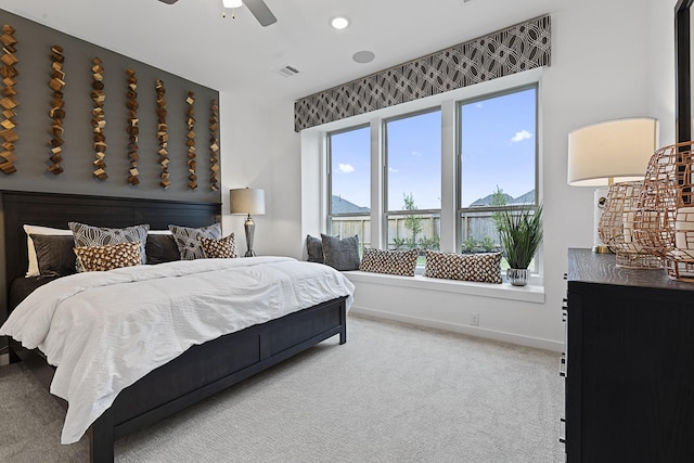 9305 Derry Ln, Aubrey, TX 76227 - bedroom with light colored carpet, recessed lighting, a ceiling fan, and baseboards