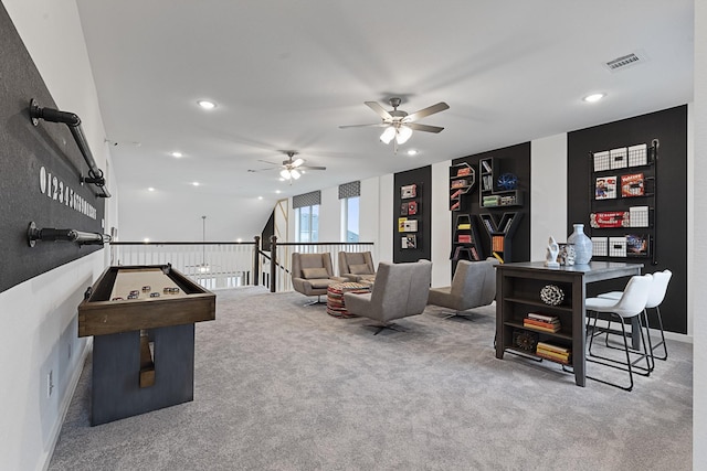 9305 Derry Ln, Aubrey, TX 76227 - playroom featuring carpet, ceiling fan, and recessed lighting