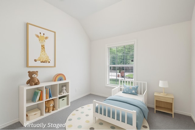 1280 Seymour Dr, Frisco, TX 75034 - carpeted bedroom with lofted ceiling and baseboards