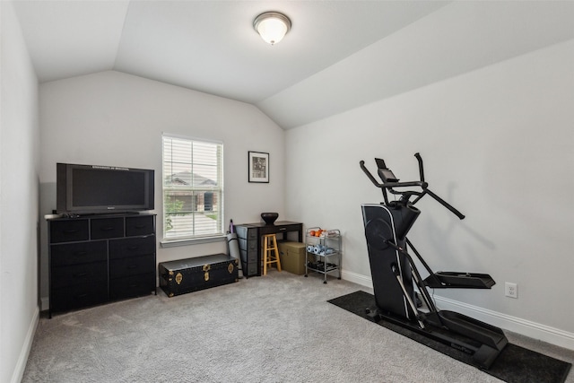 1224 Johnson Dr, Celina, TX 75009 - workout room featuring vaulted ceiling, carpet floors, and baseboards