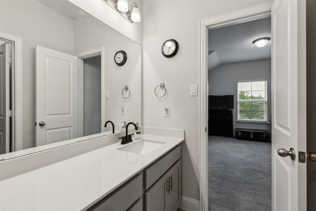 1224 Johnson Dr, Celina, TX 75009 - bathroom featuring vaulted ceiling and vanity
