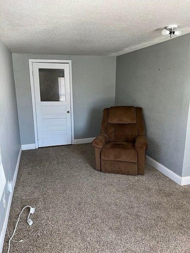 902 N Church St, Decatur, TX 76234 - living area featuring a textured ceiling, carpet floors, baseboards, and a textured wall