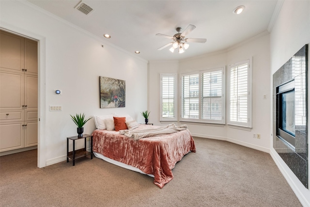 1400 Clarinet Ln, Plano, TX 75074 - bedroom featuring multiple windows, ornamental molding, light colored carpet, baseboards, and recessed lighting