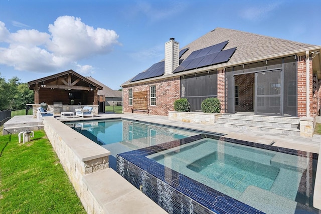 163 Las Colinas Trl, Cross Roads, TX 76227 - swimming pool with an in-ground hot tub, a yard, a sunroom, and a patio