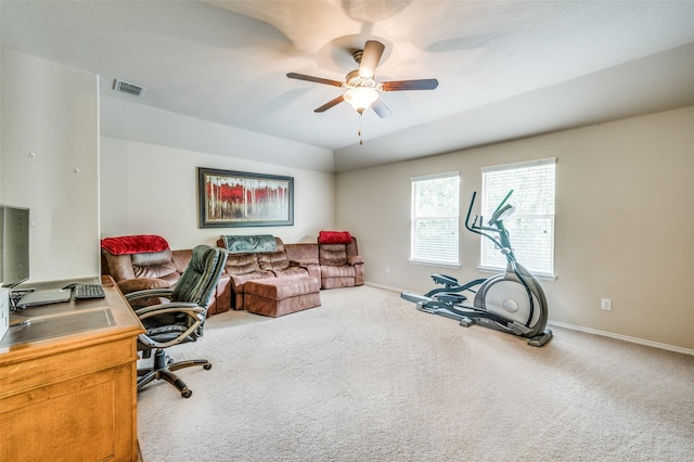 8924 Holliday Ln, Aubrey, TX 76227 - carpeted home office with baseboards and ceiling fan