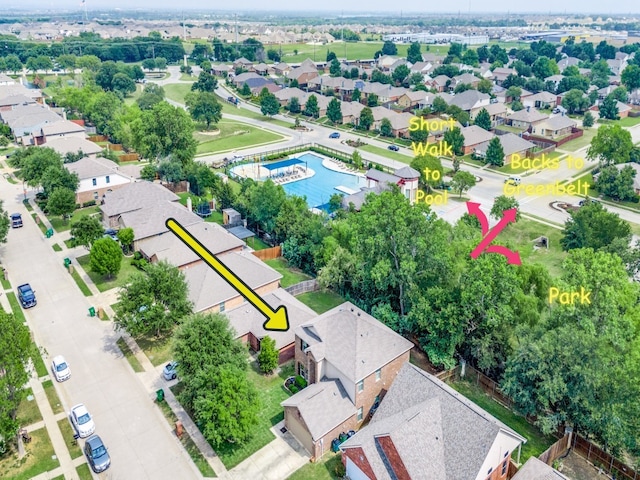 8924 Holliday Ln, Aubrey, TX 76227 - aerial perspective of suburban area featuring a pool area