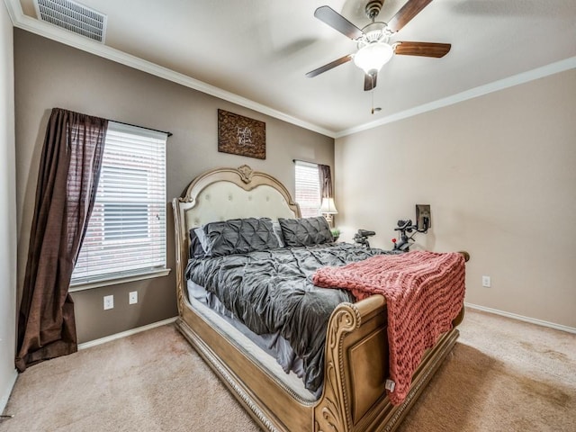 8924 Holliday Ln, Aubrey, TX 76227 - carpeted bedroom with crown molding, baseboards, and ceiling fan