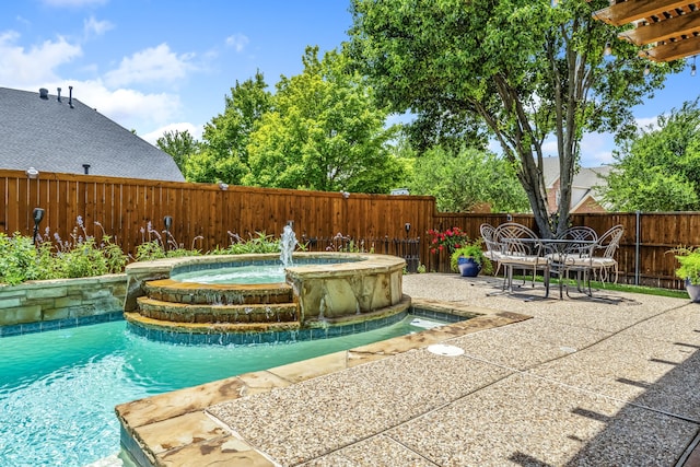 8905 Glen Garden Dr, Mckinney, TX 75072 - view of pool with a pool with connected hot tub, a fenced backyard, and a patio
