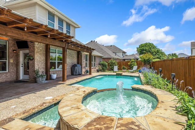 8905 Glen Garden Dr, Mckinney, TX 75072 - view of pool with a fenced backyard, a pool with connected hot tub, and a patio area