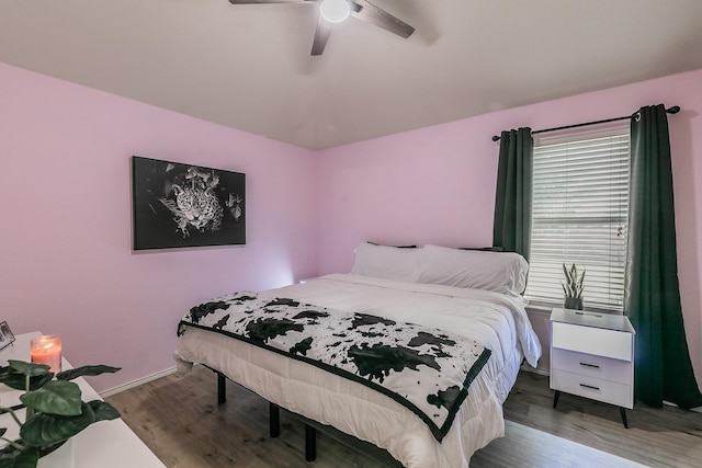 4408 Ashbury Ln, Mansfield, TX 76063 - bedroom with wood finished floors, ceiling fan, and vaulted ceiling