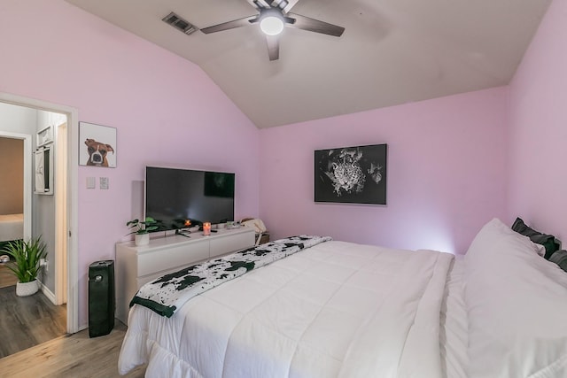 4408 Ashbury Ln, Mansfield, TX 76063 - bedroom with wood finished floors, lofted ceiling, a ceiling fan, and baseboards