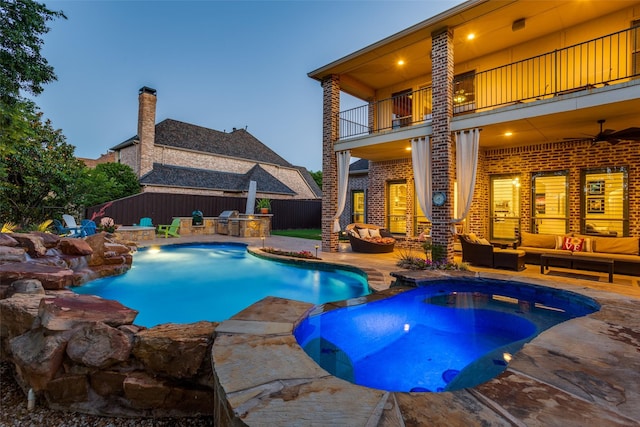 2458 W Creek Dr, Frisco, TX 75033 - view of pool with outdoor lounge area, a patio, a fenced backyard, and ceiling fan