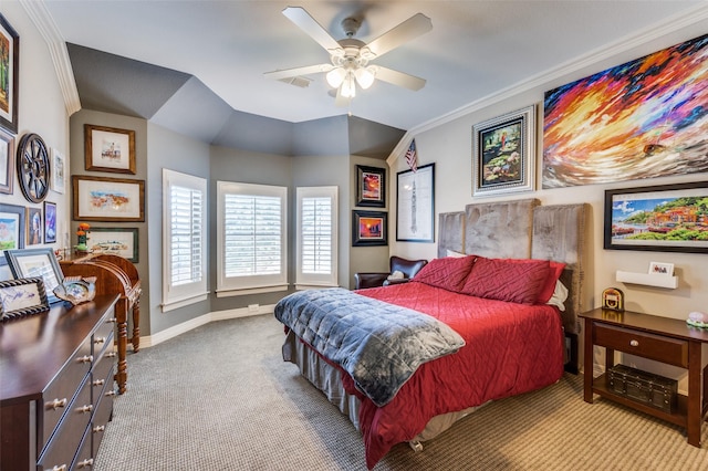 2458 W Creek Dr, Frisco, TX 75033 - carpeted bedroom featuring baseboards, ornamental molding, and ceiling fan