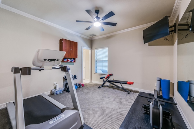 2458 W Creek Dr, Frisco, TX 75033 - workout room with ceiling fan, ornamental molding, and baseboards