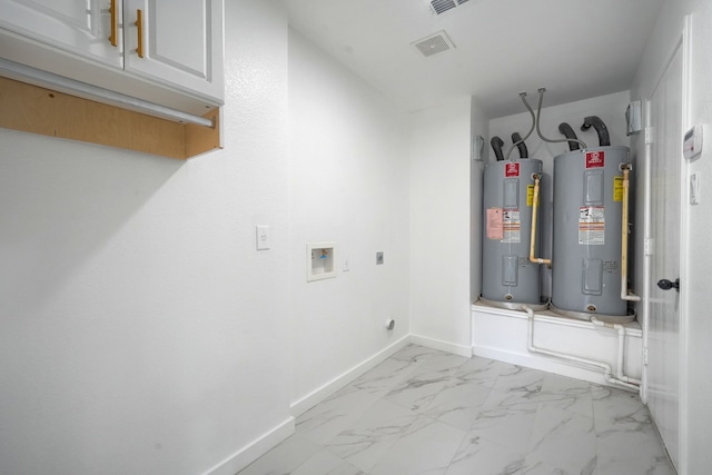 1722 Harvest Crossing Dr, Wylie, TX 75098 - laundry area featuring hookup for an electric dryer, cabinet space, water heater, and washer hookup