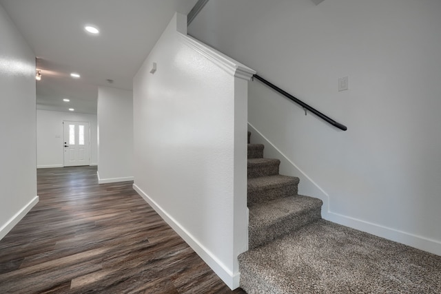 1722 Harvest Crossing Dr, Wylie, TX 75098 - stairs with recessed lighting, baseboards, and wood finished floors