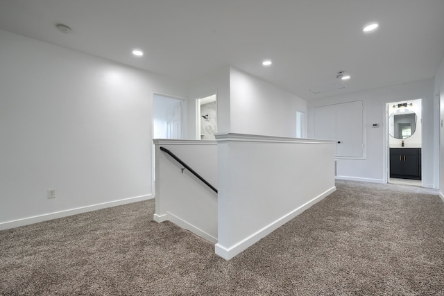 1722 Harvest Crossing Dr, Wylie, TX 75098 - hall with an upstairs landing, carpet flooring, baseboards, and recessed lighting