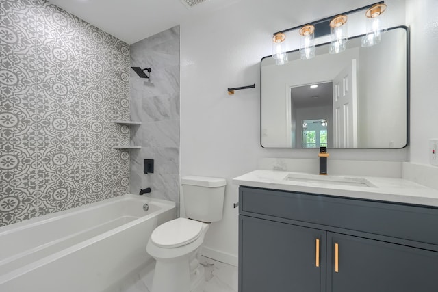 1722 Harvest Crossing Dr, Wylie, TX 75098 - bathroom with toilet, vanity, marble look tiles, and shower / washtub combination