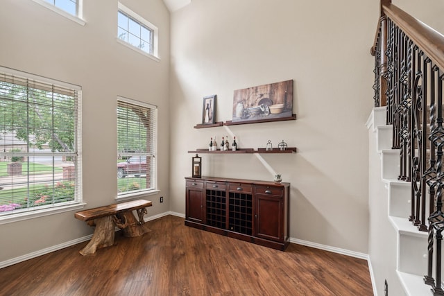 5308 Timber Park Dr, Flower Mound, TX 75028 - entrance foyer featuring dark wood-style floors, baseboards, and a high ceiling
