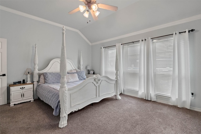 103 Daisey Ln, Justin, TX 76247 - bedroom featuring carpet, lofted ceiling, ornamental molding, and ceiling fan