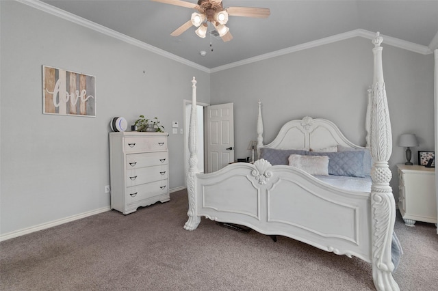 103 Daisey Ln, Justin, TX 76247 - carpeted bedroom featuring a ceiling fan, ornamental molding, and baseboards