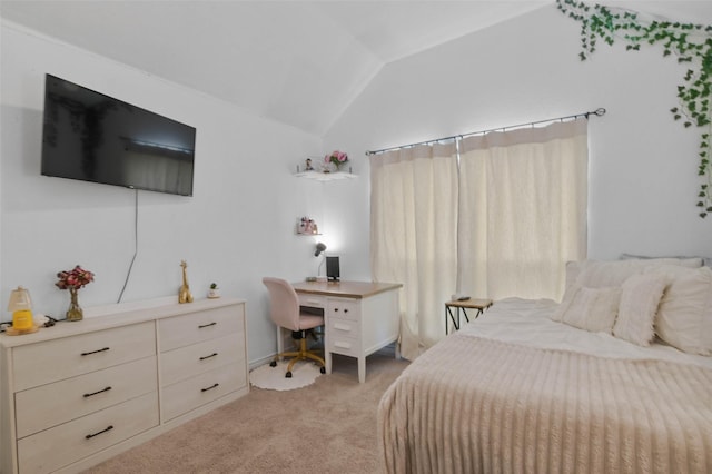 103 Daisey Ln, Justin, TX 76247 - bedroom featuring vaulted ceiling, light colored carpet, and an office area