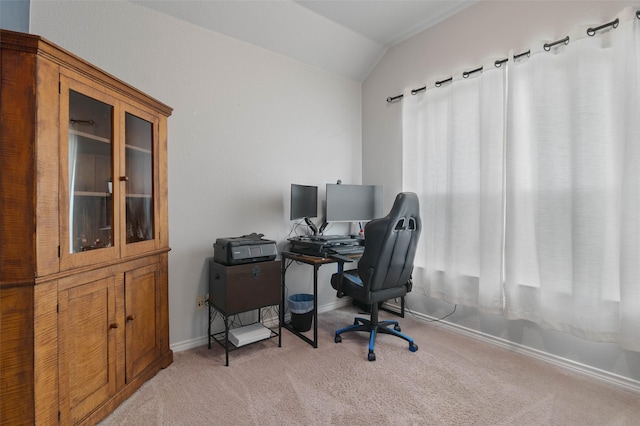 103 Daisey Ln, Justin, TX 76247 - office space with vaulted ceiling, light carpet, and baseboards