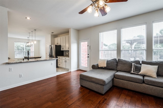 1531 Winding Trail Dr, Allen, TX 75002 - living room with ceiling fan, hardwood / wood-style floors, and recessed lighting