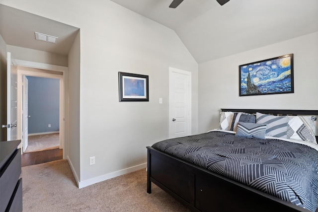616 Forefront Ave, Celina, TX 75009 - bedroom featuring light colored carpet, lofted ceiling, baseboards, and a ceiling fan