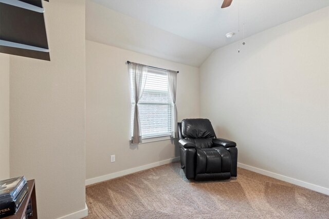 616 Forefront Ave, Celina, TX 75009 - living area featuring carpet, baseboards, a ceiling fan, and lofted ceiling