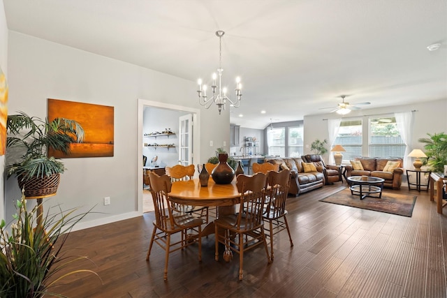616 Forefront Ave, Celina, TX 75009 - dining room featuring a chandelier, hardwood / wood-style floors, ceiling fan, and baseboards