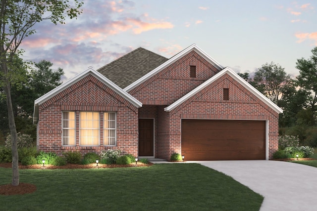 3909 Yarrow Dr, Argyle, TX 76226 - view of front of property featuring driveway, brick siding, a front lawn, and a garage
