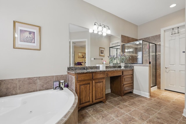9352 Blanco Dr, Lantana, TX 76226 - full bathroom with a jetted tub, a shower stall, and vanity