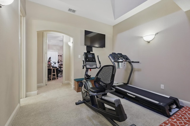 9352 Blanco Dr, Lantana, TX 76226 - workout area with arched walkways, carpet flooring, and baseboards