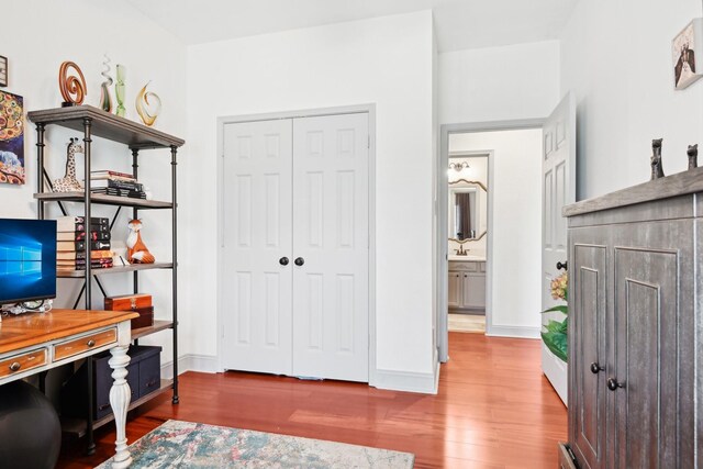 921 Stoneway Dr, Denton, TX 76210 - home office featuring wood finished floors and baseboards