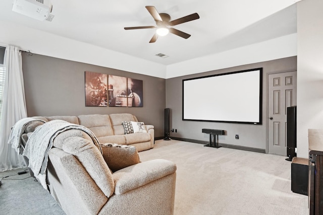921 Stoneway Dr, Denton, TX 76210 - carpeted home theater room with ceiling fan and baseboards