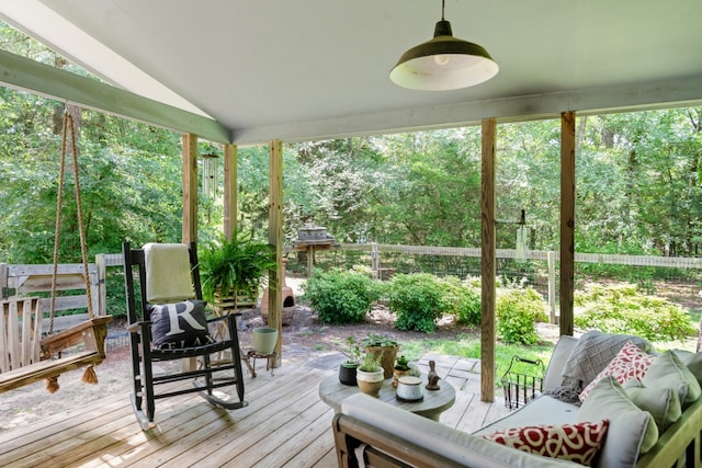 6171 Inca Dr, Mabank, TX 75156 - wooden terrace with an outdoor living space, ceiling fan, and view of scattered trees