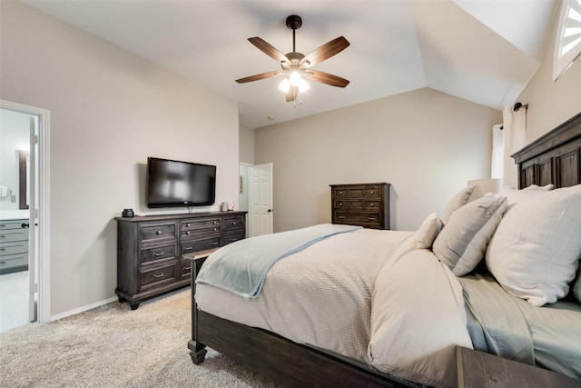5536 Green Hollow Ln, The Colony, TX 75056 - bedroom featuring lofted ceiling, light carpet, ceiling fan, and baseboards